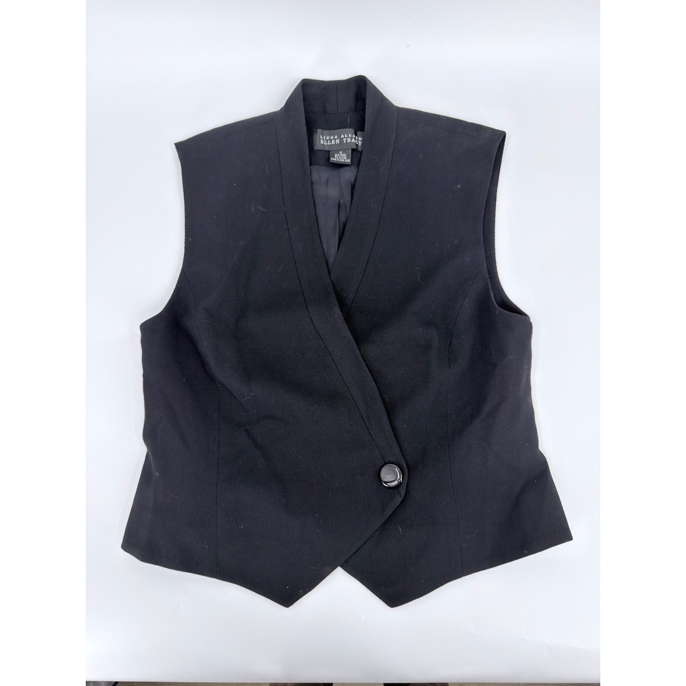 Linda Allard Ellen Tracy Vest Waistcoat Blazer 90s Vintage Women 12 Black Wool